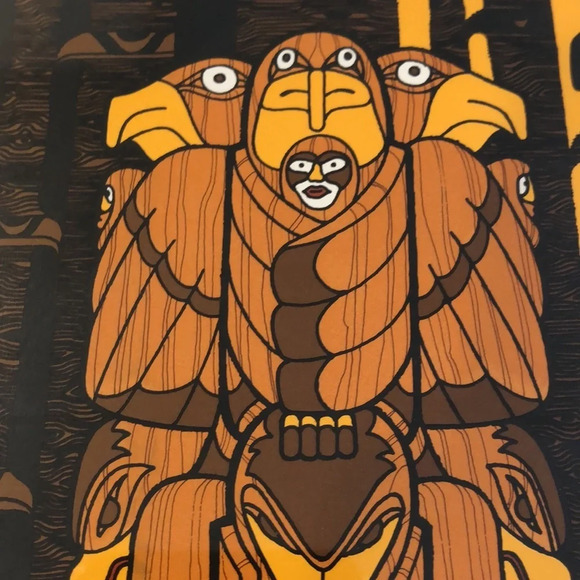 Indigenous totem Pole art print signed 1990  framed - Picture 6 of 8